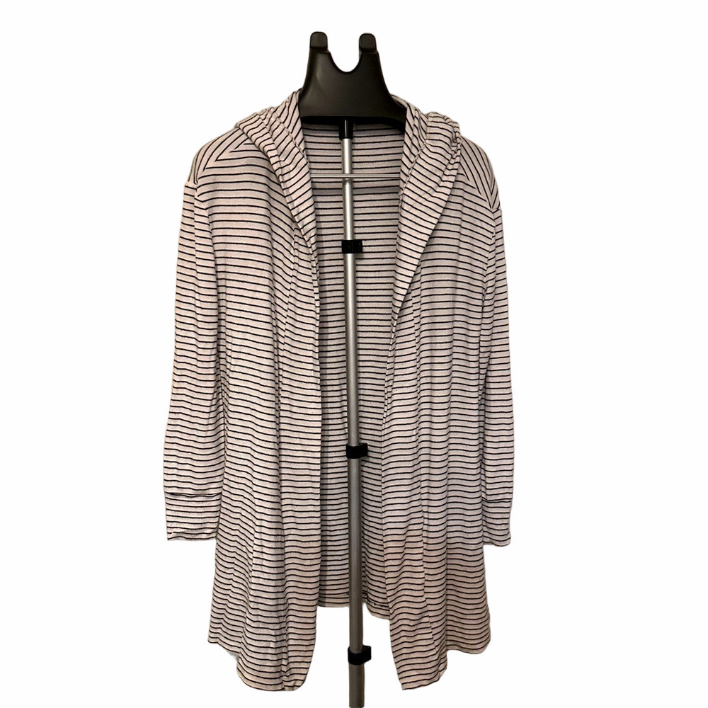 Daily Ritual Stripe Open Front Cardigan Hoodie LS M Oversized